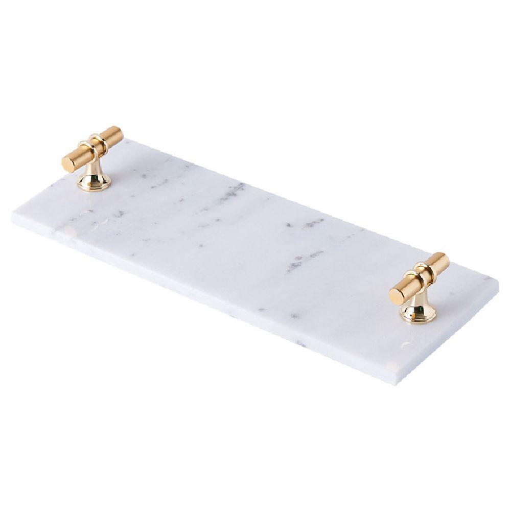 1Chase - Rectangular Marble Tray W/ Golden Handles - White