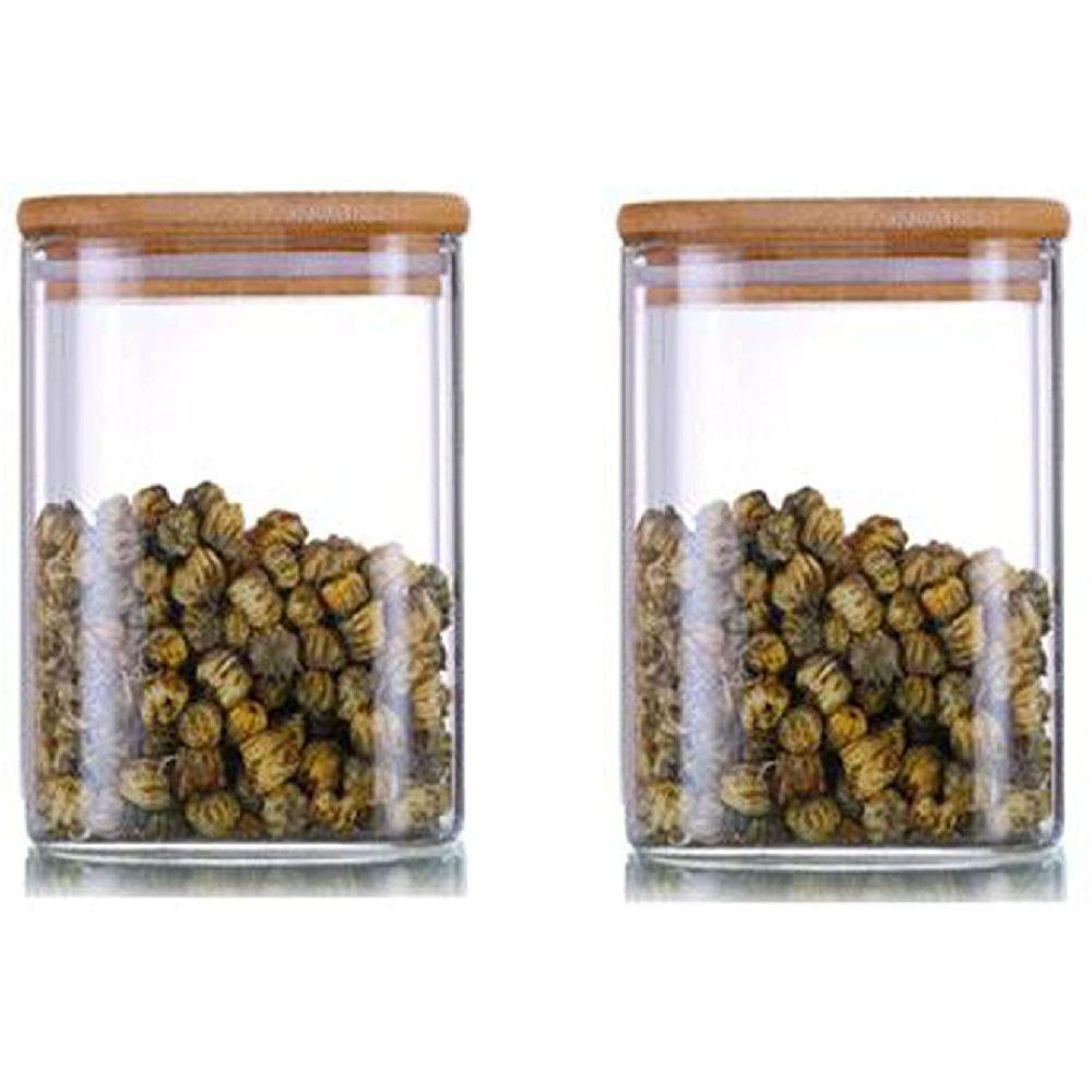 1Chase - Square Storage Jar W/ Bamboo Lid 500ml - Pack Of 2