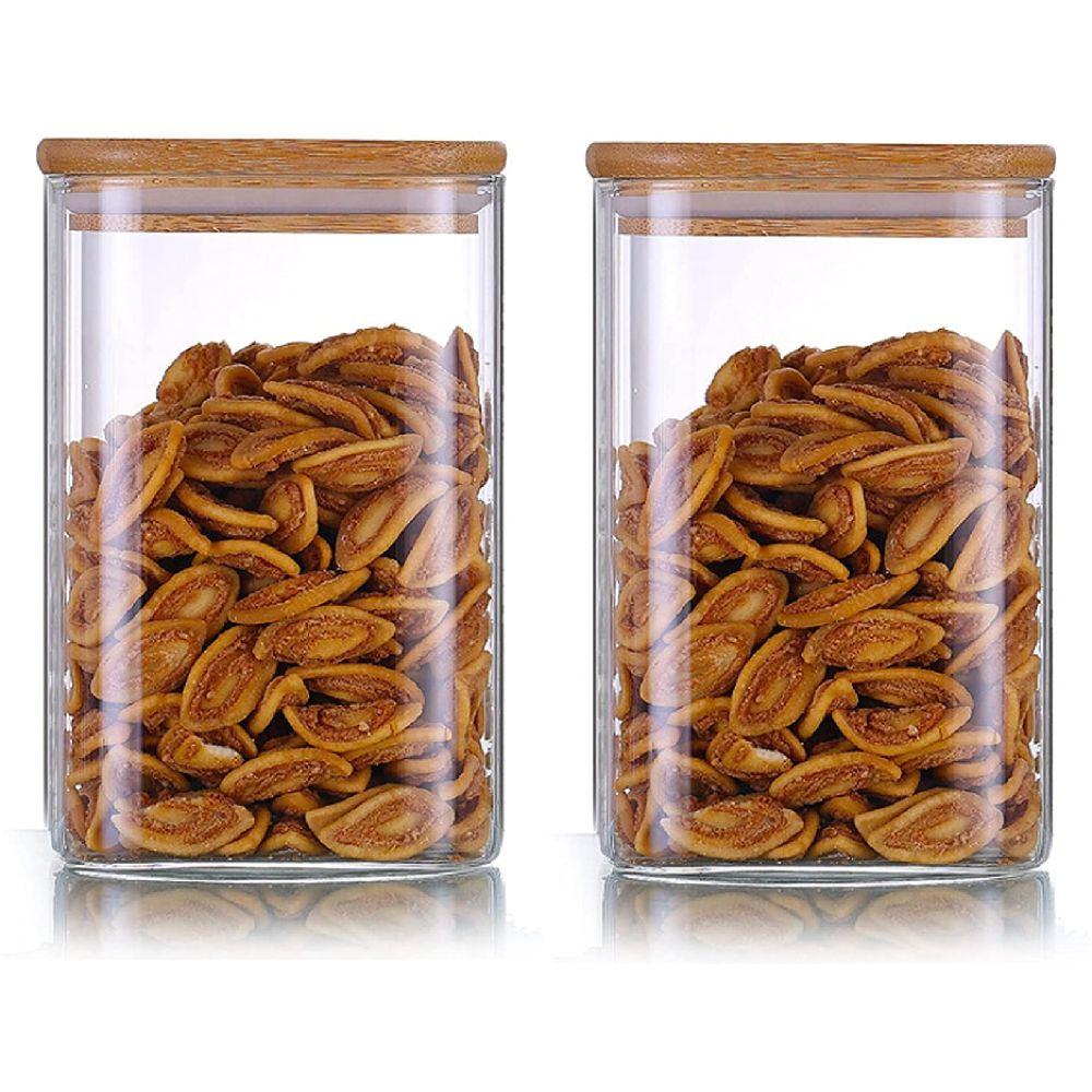 1Chase - Square Storage Jar W/ Bamboo Lid 750ml - Pack Of 2