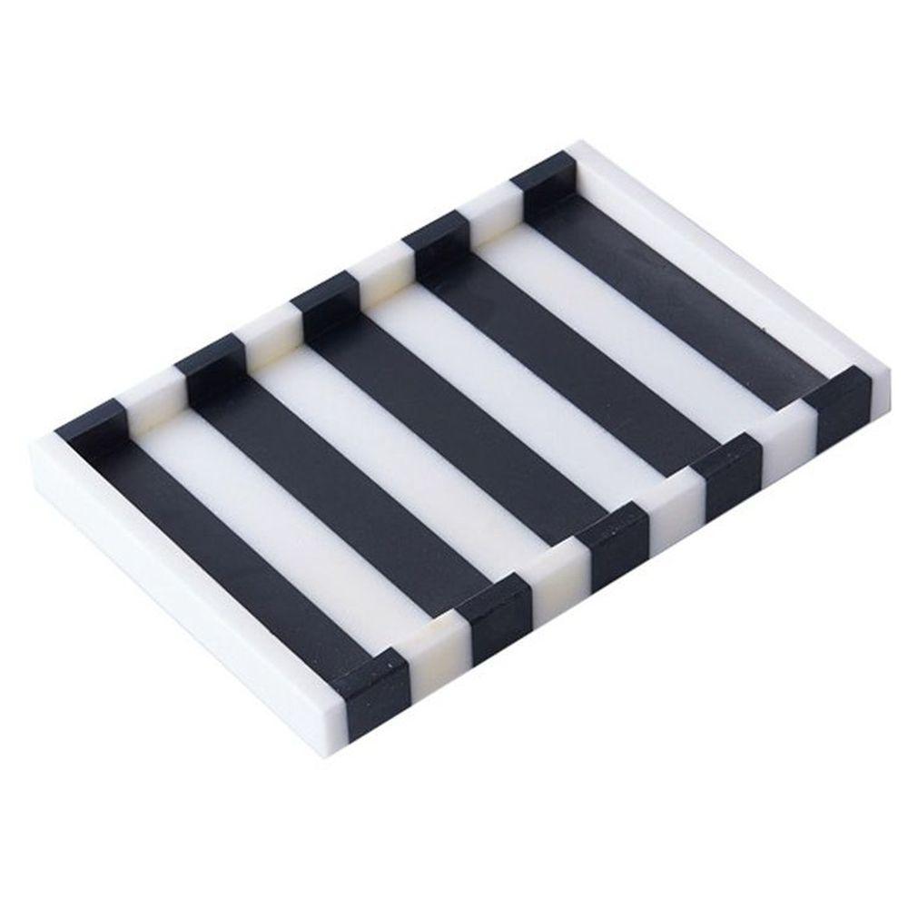 1Chase - Stripe Natural Marble Vanity Tray W/ Edge - Black/White