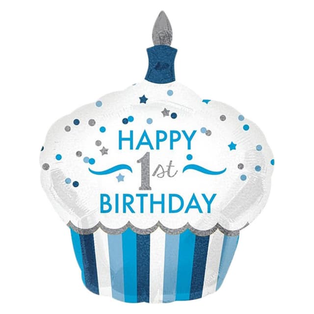 بالونات عيد الميلاد الأول بشكل كب كيك من سنتر بارك لون أزرق Birthday Cupcake Boy Balloon