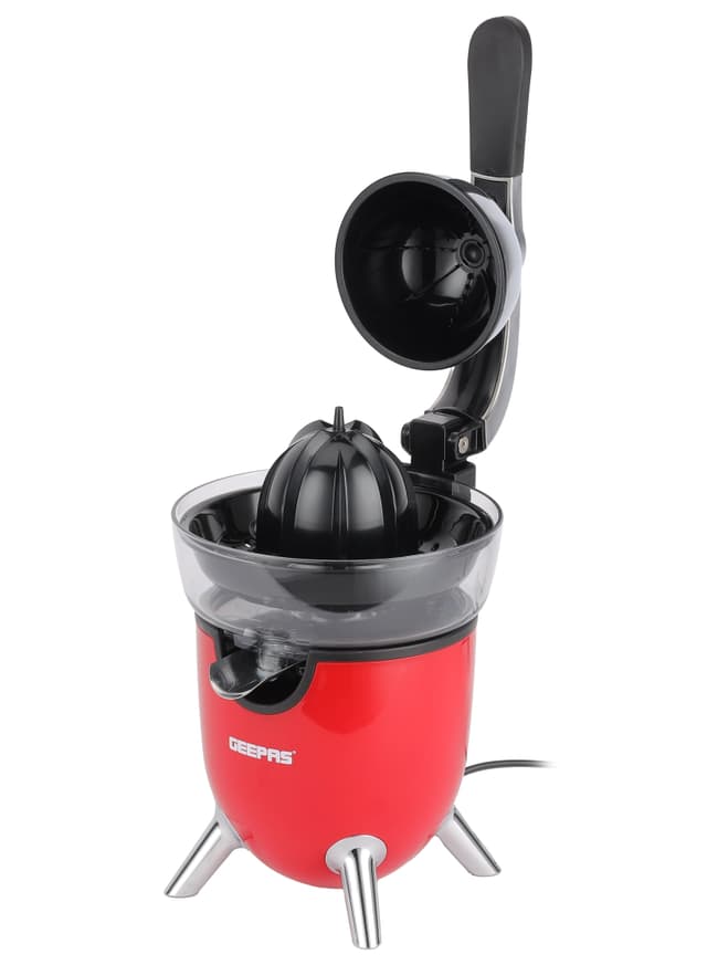 عصارة حمضيات مع صنبور ستانلس ستيل ومخروطين من جيباس لون أحمر 100 وات Geepas Citrus Juicer With Stainless Steel Spout