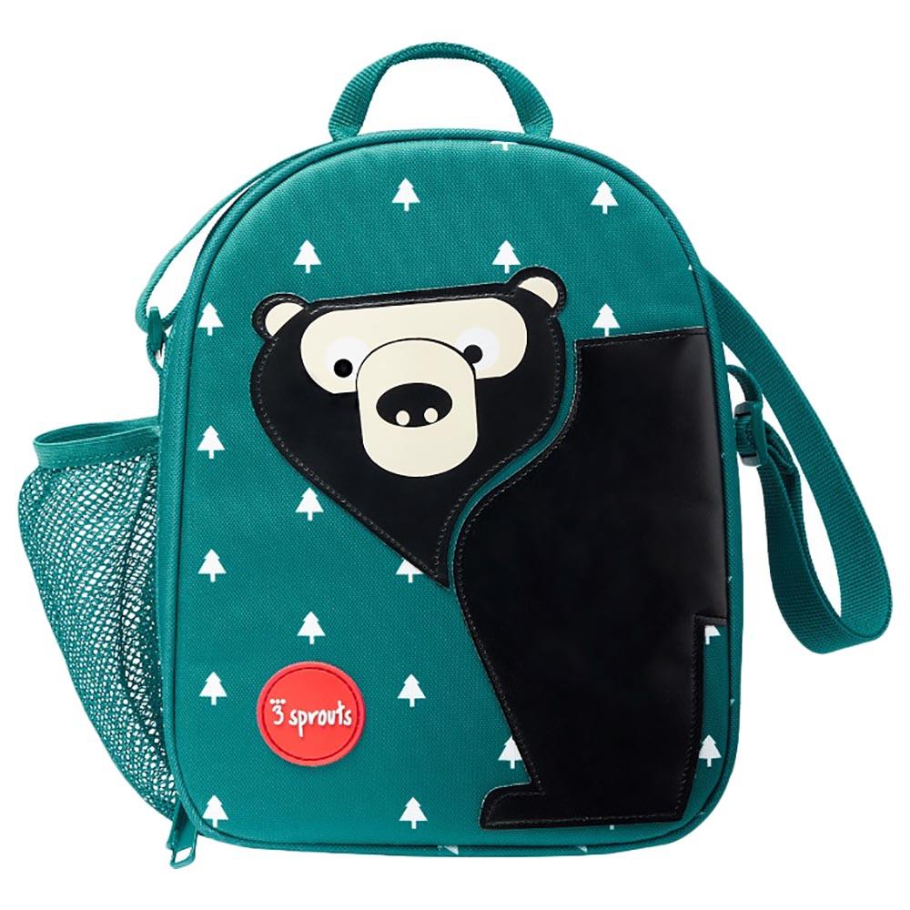 3 Sprouts - Bear Lunch Bag - Black/Teal