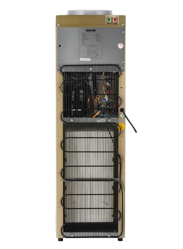 Geepas Hot & Cold Water Dispenser With Cabinet, Stainless Steel Water Tank, Normal, Hot & Cold Function, Child Safety Lock, Sus304 Stainless Pipe, Childproof Tap Design, Low Noise Design Golden