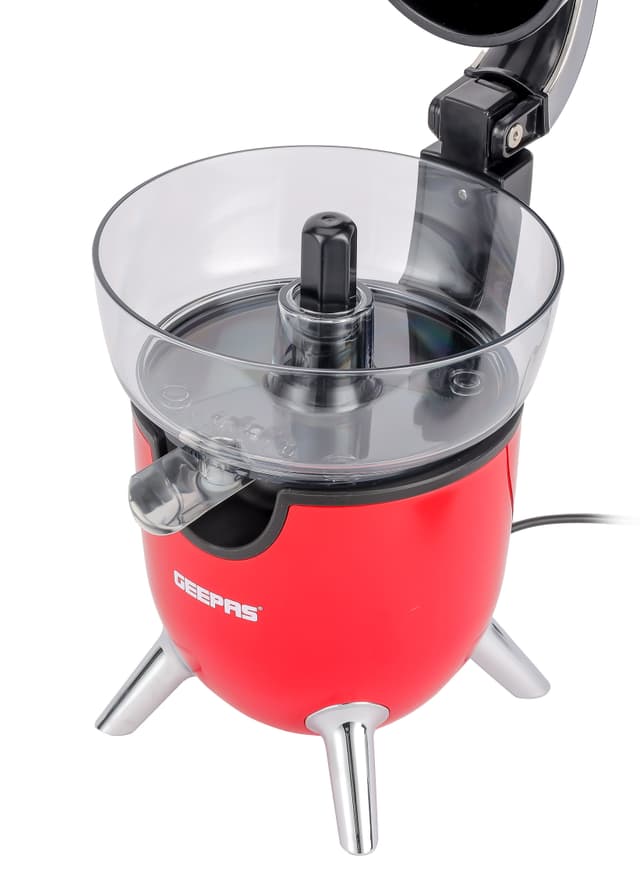 عصارة حمضيات مع صنبور ستانلس ستيل ومخروطين من جيباس لون أحمر 100 وات Geepas Citrus Juicer With Stainless Steel Spout