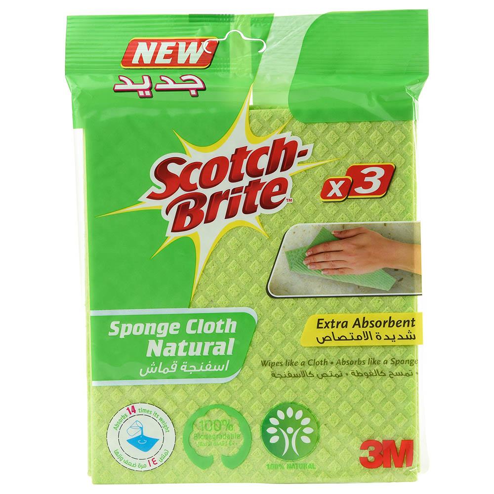 قطعة قماش إسفنجية طبيعية 3 قطع 3ام سكوتش برايت أخضر 3M Scotch Brite - Naturals Sponge Cloth