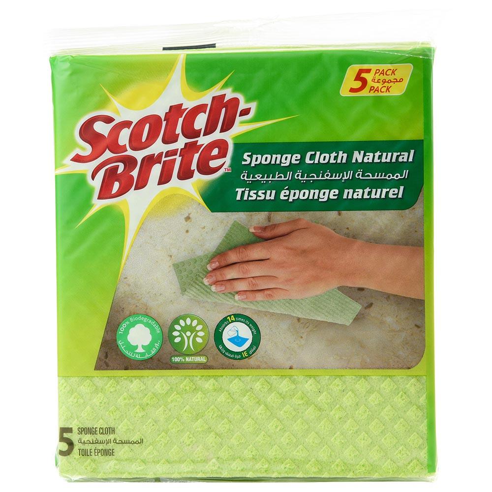 قطعة قماش إسفنجية طبيعية 5 قطع 3ام سكوتش برايت أخضر 3M Scotch Brite - Naturals Sponge Cloth