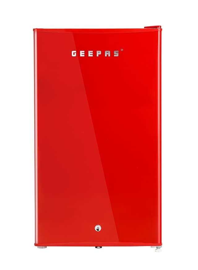 ثلاجة صغيرة 120 لتر أحمر جيباس Geepas 120l Gross/92l Net Capacity Single Door Mini Defrost Refrigerator With Retro Premium Design