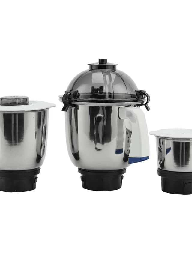 Geepas 3-In-1 Mixer Grinde, Powerful Copper Motor With Stainless Steel Jars (1.5 L, 1.0 L, 0.5 L) And Blades, Abs Body And Unbreakable Pc Dome Lid Ergonomic Design With Motor Overload Protector 3 Jars, 3 Speed Setting With Incher 1200 W White