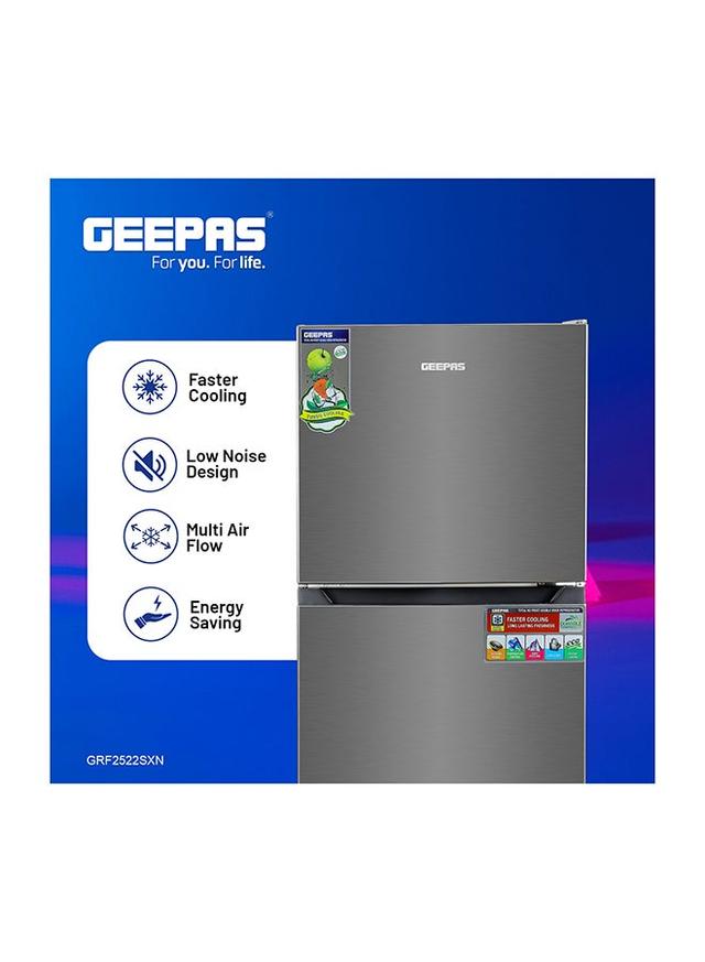ثلاجة كبيرة 180 لتر فضي جيباس Geepas No Frost Double Door Refrigerator With Multi Air Flow