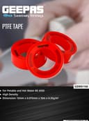 Geepas Ptfe Tape , Pack Of 10, 12 Mm X 0.075 Mm X 10 M, For Potable And Hot Water Bs 6920, Perfect For General Repairs, Diy, Plumbing, White And Red