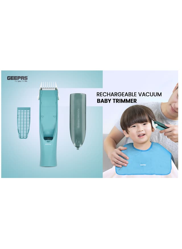 ماكينة حلاقة الشعر للأطفال بدون صوت مع ميزة الشفط القابلة للشحن من جيباس مقاومة للماء Geepas Rechargeable Vacuum Baby Trimmer, Kids