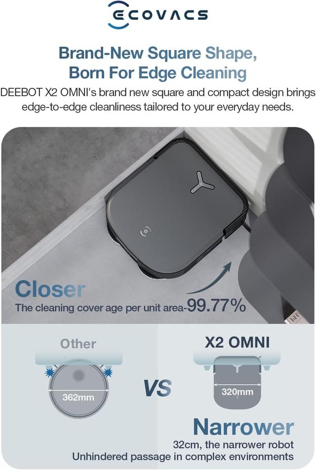 مكنسة روبوت التنظيف ايكوفاكس 8000 باسكال مع صندوق للغبار Ecovacs X2 Omni Robot Vacuum And Mop - SW1hZ2U6Mjg5OTY3NA==