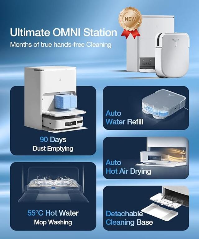 مكنسة روبوت التنظيف ايكوفاكس 8000 باسكال مع صندوق للغبار Ecovacs X2 Omni Robot Vacuum And Mop
