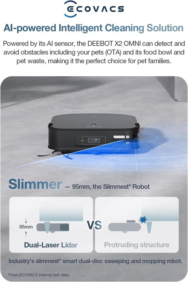 مكنسة روبوت التنظيف ايكوفاكس 8000 باسكال مع صندوق للغبار Ecovacs X2 Omni Robot Vacuum And Mop