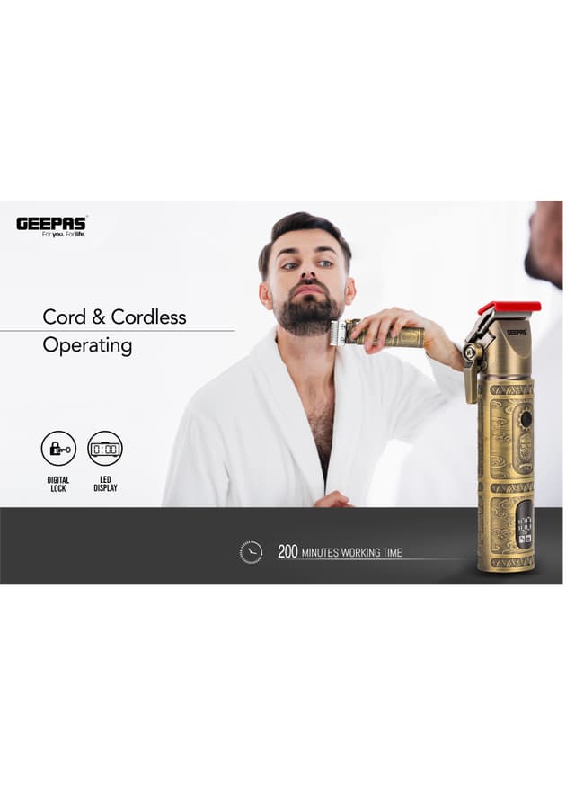 ماكينة حلاقة الشعر والذقن الاحترافية مع شاشة عرض من جيباس قابلة للشحن Geepas Professional Hair And Beard Clipper