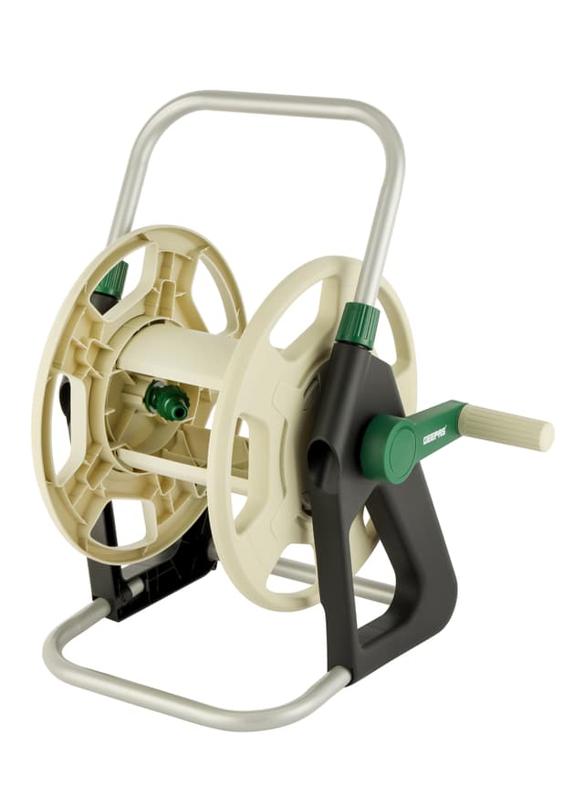 بكرة خرطوم الماء بيج وأخضر جيباس Geepas Portable Hose Cart Manual Retract Hose Reel