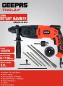 Geepas 26mm Rotary Hammer, Hammer With Sds Plus 4 Function And Adjustable Soft Grip Handle, Point And Flat Chisel, Heavy Duty Rotary Hammer Drill
