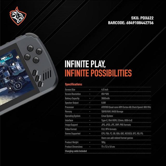 جهاز ألعاب محمول باليد وحدة تحكم قيمنج بورودو 3000 مللي أمبير Porodo Multimedia & Gaming Console