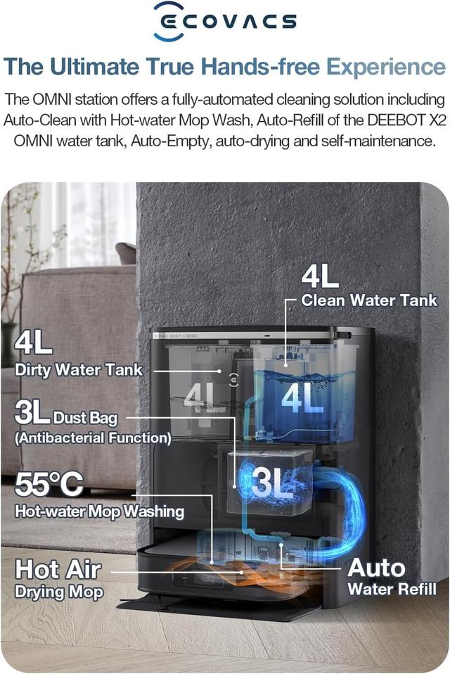 مكنسة روبوت التنظيف ايكوفاكس 8000 باسكال مع صندوق للغبار Ecovacs X2 Omni Robot Vacuum And Mop - SW1hZ2U6Mjg5OTY1Mg==