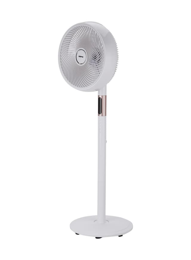 Geepas 14" Stand Fan With Remote Control, Oscillation, 3 Speed Setting, 5 Pcs As Blades, 60w Powerful Motor, 8 Hours Motor, Abs Circulator Head, Abs Body, 3 Mode Natural, Normal, Sleeping 60 W White