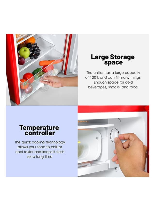 ثلاجة صغيرة 120 لتر أحمر جيباس Geepas 120l Gross/92l Net Capacity Single Door Mini Defrost Refrigerator With Retro Premium Design