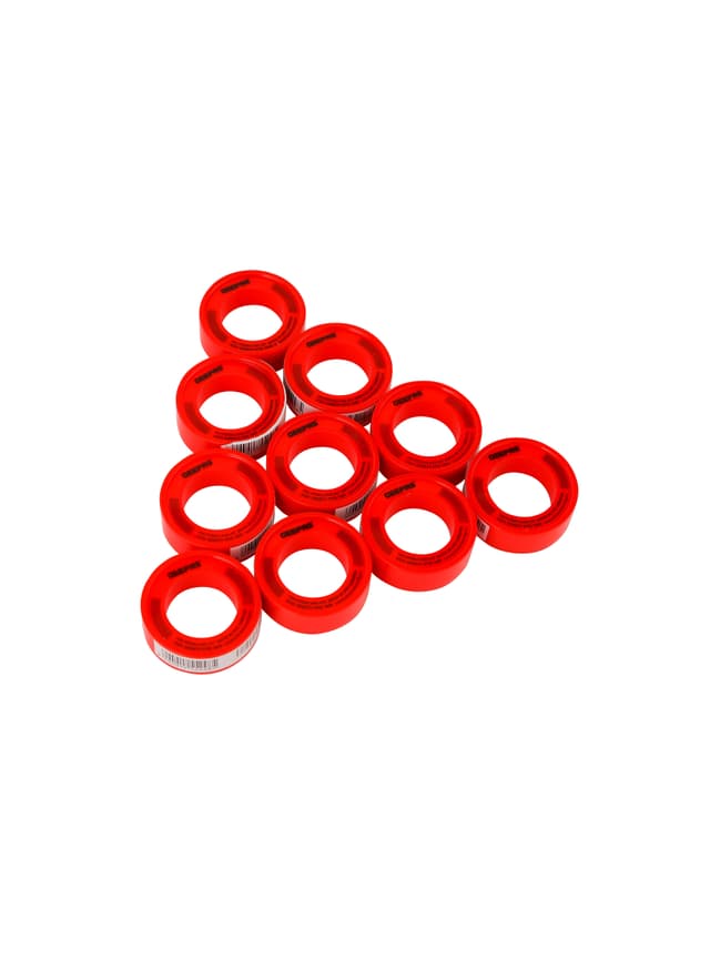 Geepas Ptfe Tape , Pack Of 10, 12 Mm X 0.075 Mm X 10 M, For Potable And Hot Water Bs 6920, Perfect For General Repairs, Diy, Plumbing, White And Red