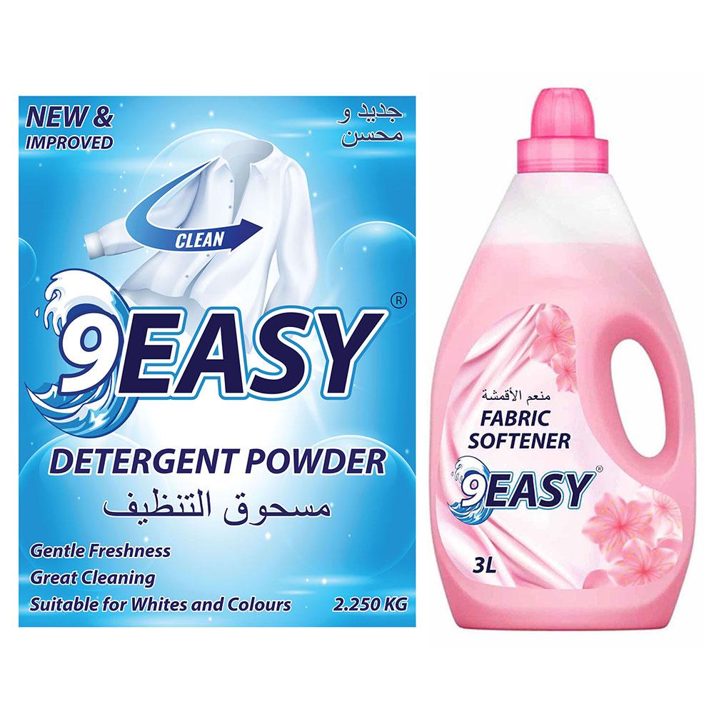 9EASY Detergent Powder 2.25Kg + 9EASY Fabric Softner 3L Pink