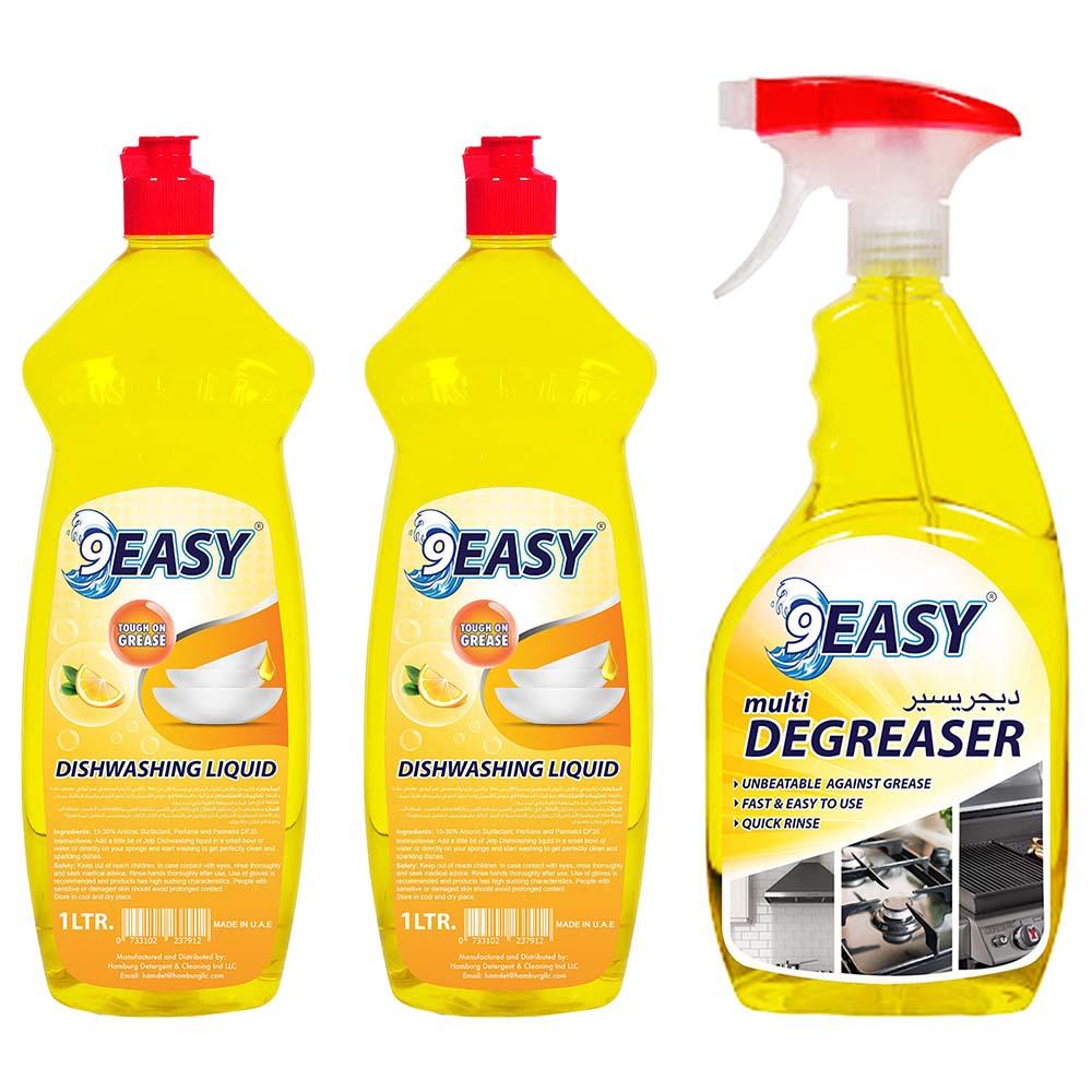 سائل غسيل الأطباق 1 لتر 2 عبوة + مزيل الشحوم  750 مل 9 إيزي 9Easy Dishwashing Liquid + Degreaser