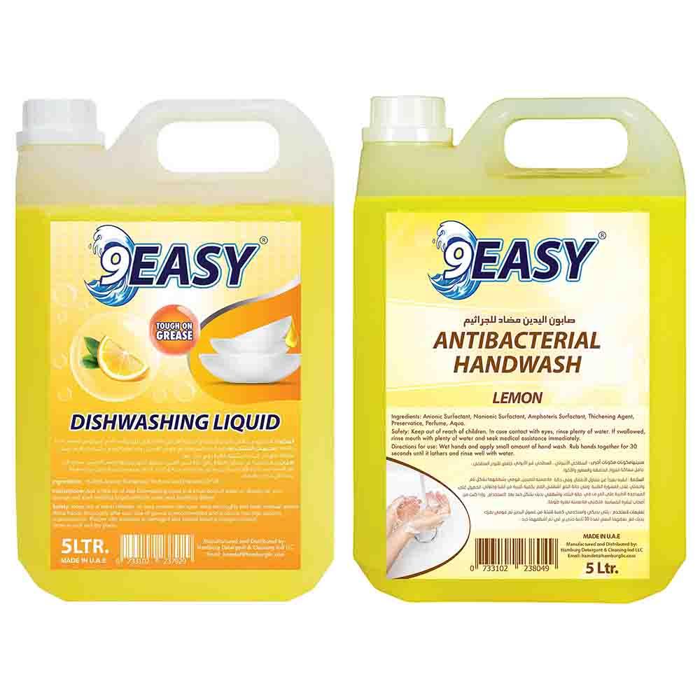 سائل غسيل الأطباق 5 ليتر + غسول اليدين المضاد للبكتيريا 5 لتر ليمون 9 إيزي 9Easy - Dishwashing Liquid + Antibacterial Handwash