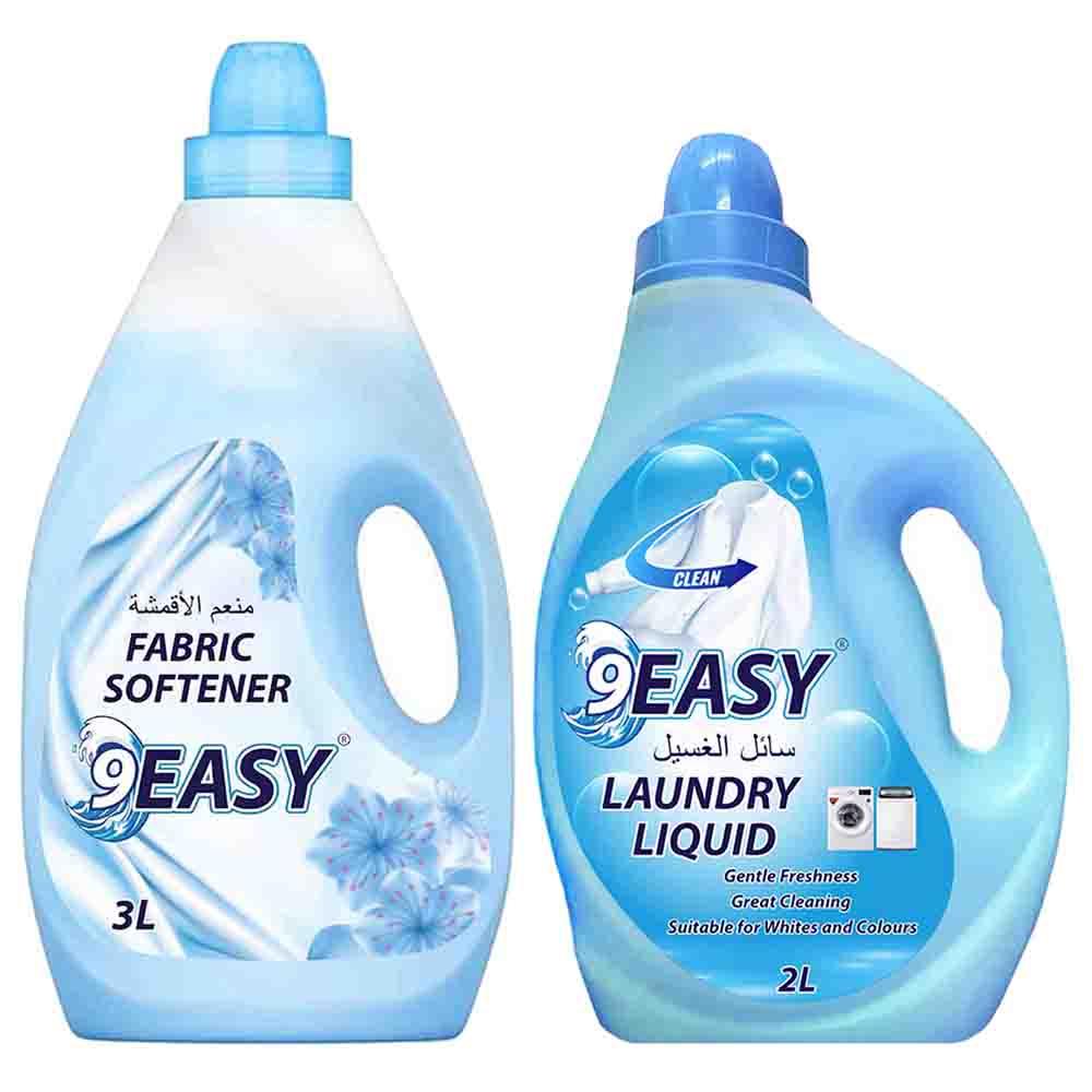 سائل غسيل الملابس 2 لتر + منعم الأقمشة أزرق 3 لتر 9 إيزي 9Easy Laundry Liquid + Fabric Softener