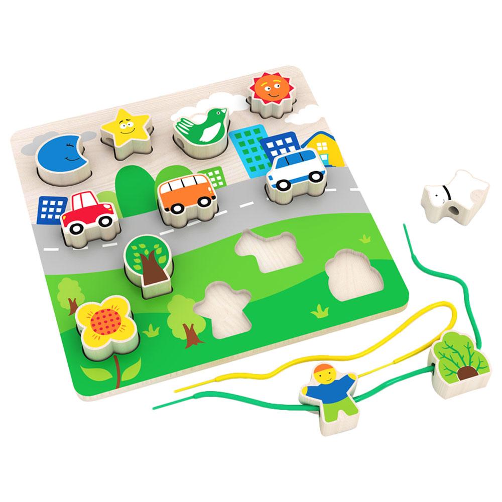 لعبة تركيب الأشكال للأطفال لعمر 18 شهر كول توي A Cool Toy 2-In-1 Lacing Beads & Puzzle