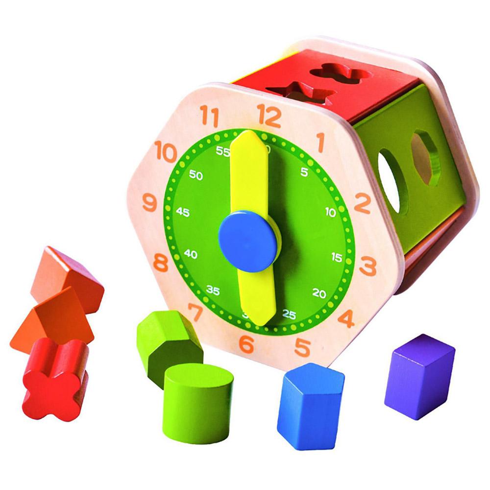 A Cool Toy - 2-In-1 Wooden Shape Sorter & Clock