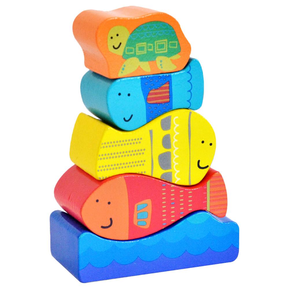 لعبة اطفال تعليمية تكديس الأسماك خشب لعمر 12 شهر كول توي A Cool Toy Wooden Fish Stacking Toy