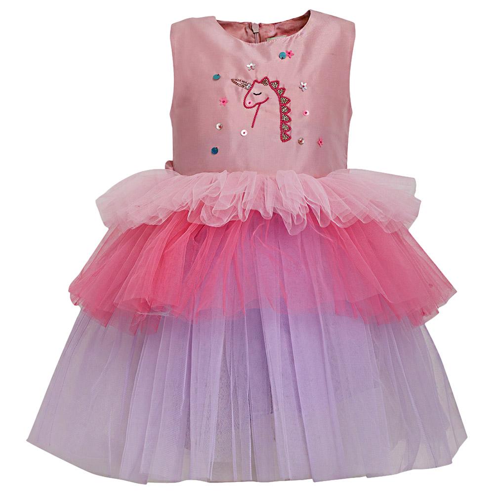 فستان بناتي صيفي تفتة لتل فابل زهري بتول ملون A Little Fable Rose Magnificent Unicorn Dress