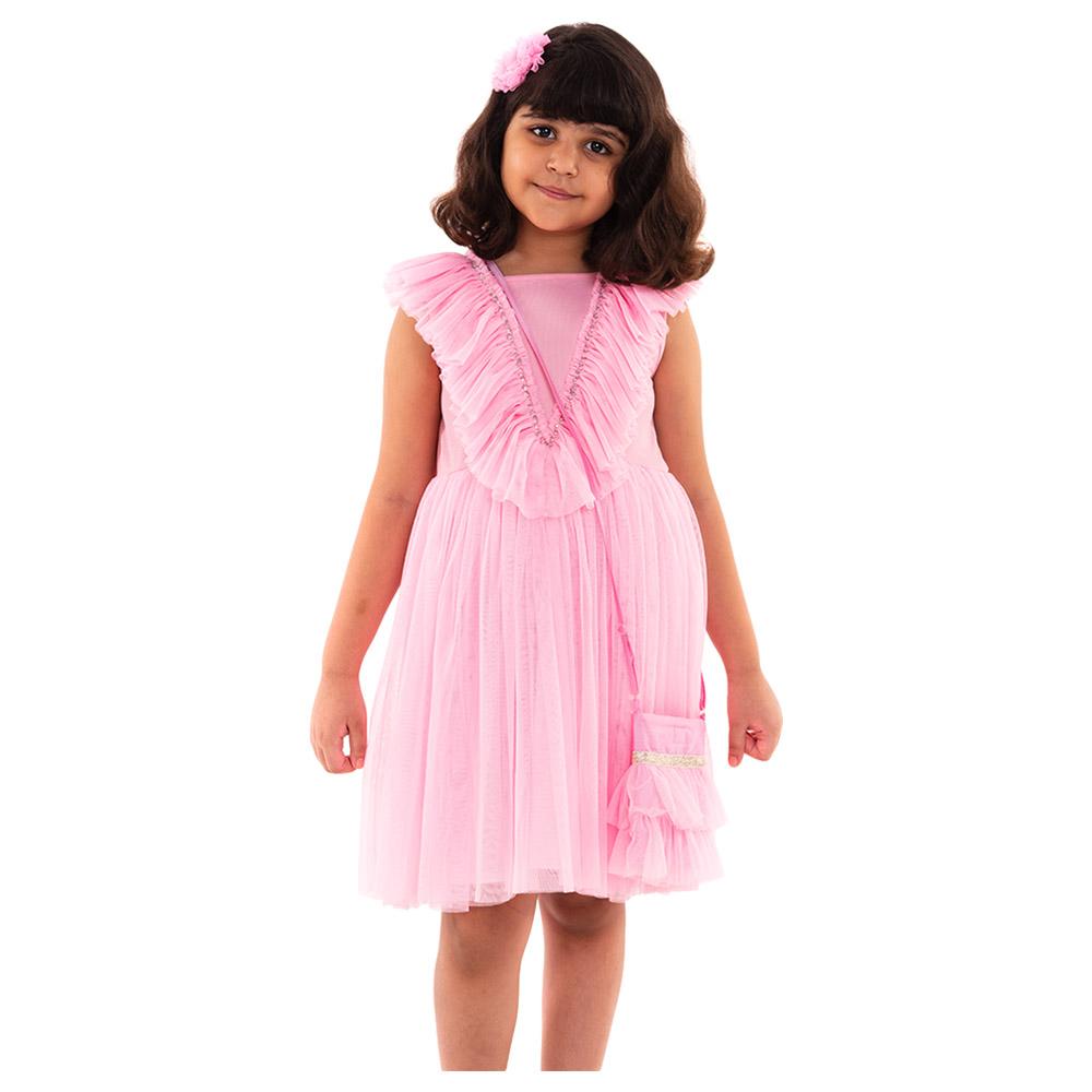 A Little Fable - Solid Sleeveless Party Dress - Pink
