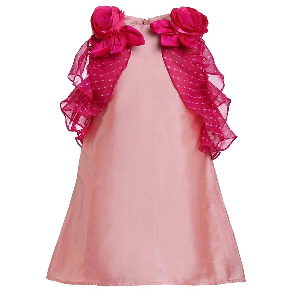 فستان بناتي صيفي تفتة لتل فابل زهري بزينة على الأكتاف A Little Fable Strawberry Ruffle Dress