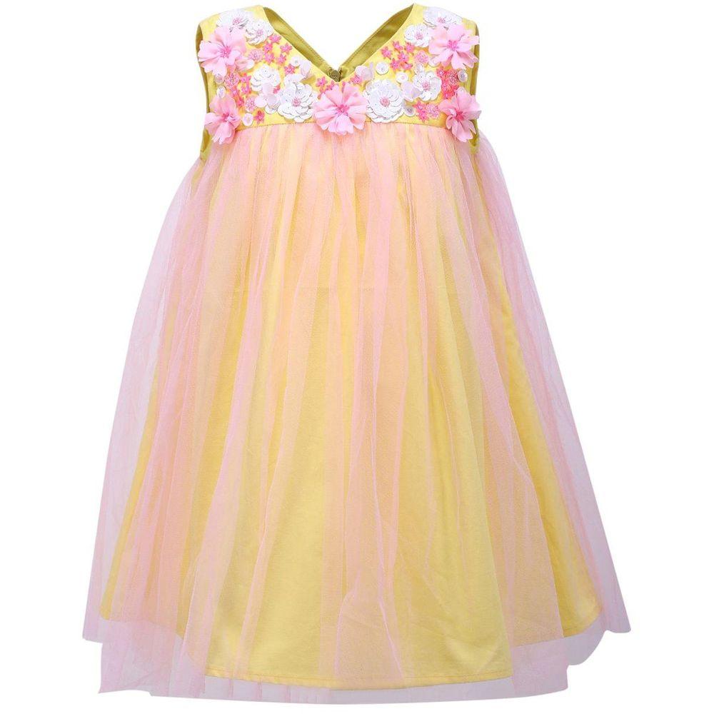 فستان بناتي صيفي قطن لتل فابل أصفر بتول زهري A Little Fable Summer Breeze Dress