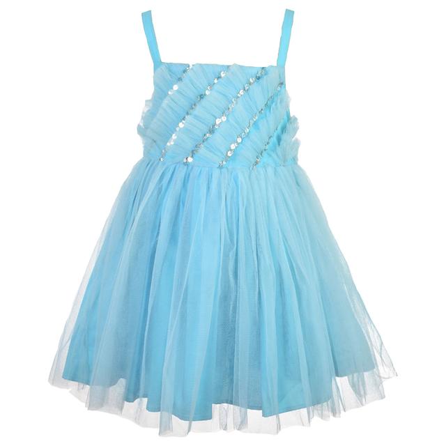 فستان بناتي للمناسبات تفتة لتل فابل أزرق بدون أكمام A Little Fable Tulip Ruffle Dress - SW1hZ2U6MjE5MjQ1Mw==