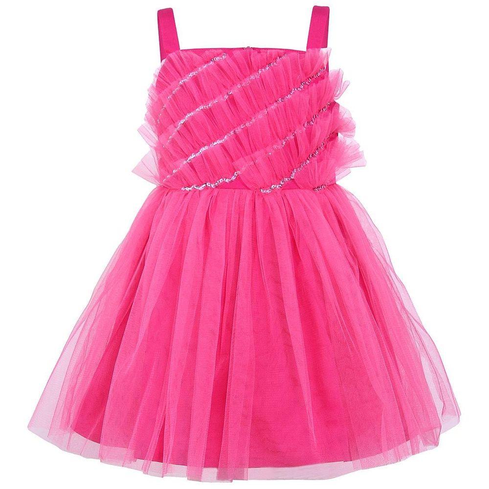 فستان بناتي للمناسبات تفتة لتل فابل أزرق بدون أكمام A Little Fable Tulip Ruffle Dress