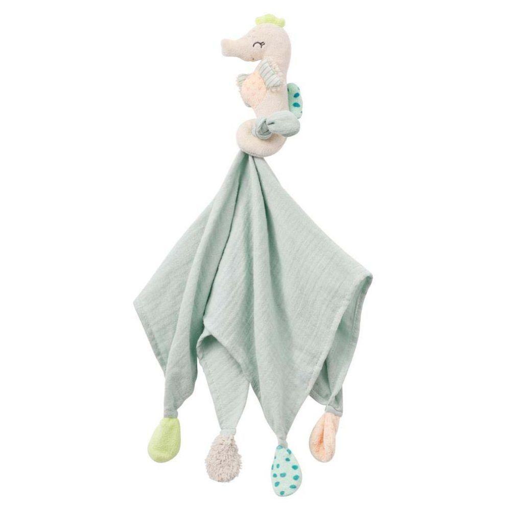 بطانية امان للأطفال بدمية فرس البحر من اي ثاوزند و ون كادلز A Thousand & One Cuddles - Baby Security Blanket with Snuggle Seahorse Toy