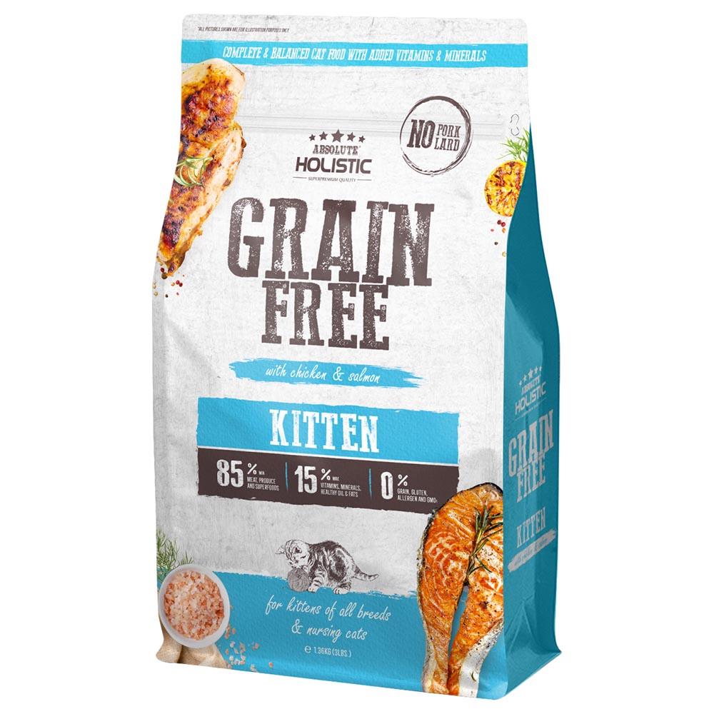 اكل قطط مجفف بالهواء 1.36 كيلو غرام بالدجاج والسلمون ابسولوت هوليستيك Absolute Holistic Grain Free Cat Food Kitten 1.36kg