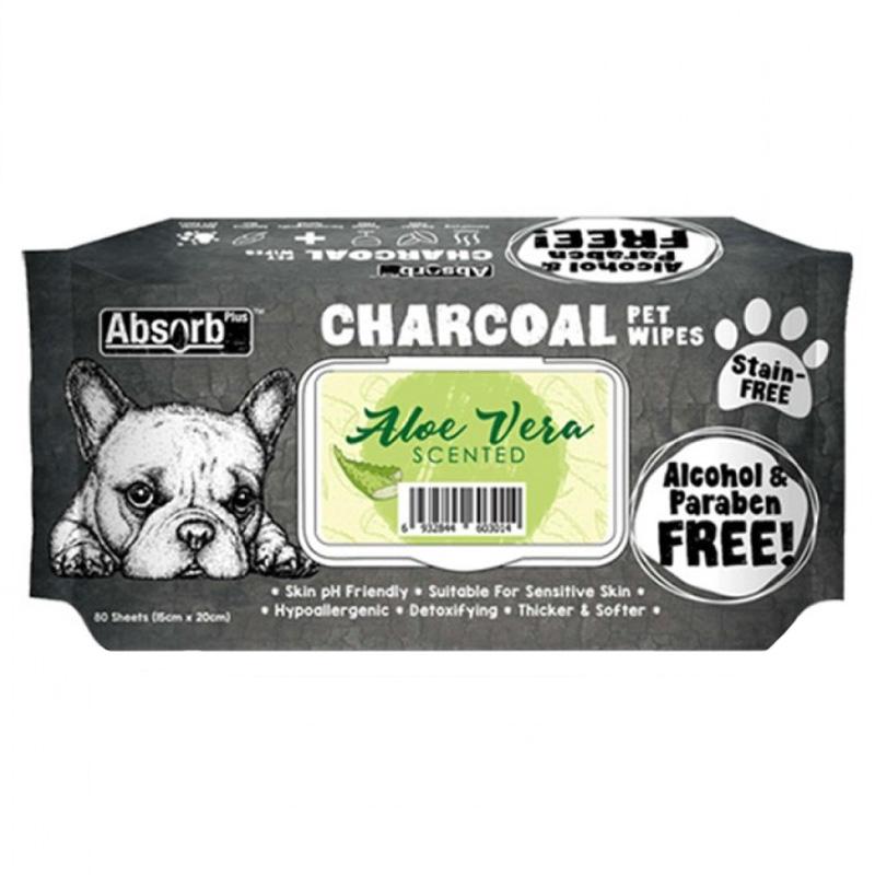 مناديل مبلله للحيوانات الأليفة برائحة الصبار 80 منديل ابسولوت هوليستيك Absolute Holistic Pet Absorb + Charcoal Wipes Aloe Vera 80sh