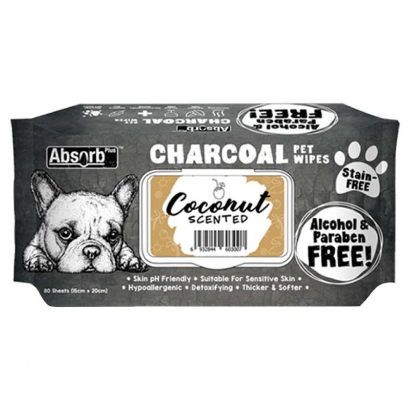 مناديل مبلله للحيوانات الأليفة برائحة جوز الهند 80 مناديل ابسولوت هوليستيك Absolute Holistic Pet Absorb + Charcoal Wipes Coconut 80sh