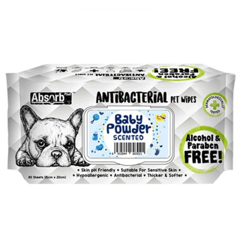 Absolute Holistic Pet Absorb+Antibacterial Wipes Baby Powder