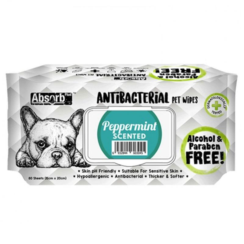 مناديل مبلله للحيوانات الأليفة برائحة النعناع ابسولوت هوليستيك Absolute Holistic Pet Absorb+Antibacterial Wipes Peppermint