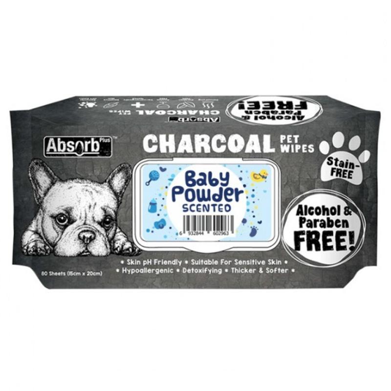 Absolute Holistic Pet Absorb+Charcoal Wipes Baby Powder 80sh