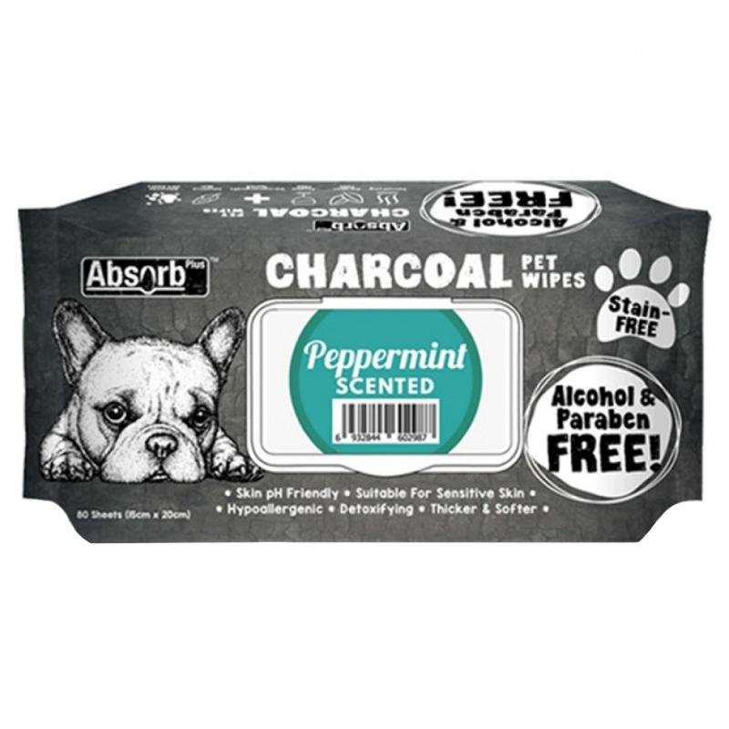 مناديل مبلله للحيوانات الأليفة برائحة النعناع 80 منديل ابسولوت هوليستيك Absolute Holistic Pet Absorb+Charcoal Wipes Peppermint 80sh