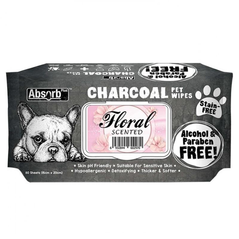 Absolute Pet Absorb Plus Charcoal Pet Wipes Floral 80 sheets