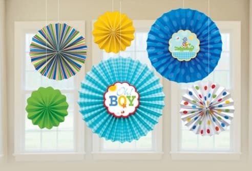 زينة حفلات ملونة للأولاد بارتي سنتر Ahoy Baby Paper Fan Decorations